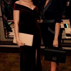 Burgundy off the shoulder velvet  sweetheart gown